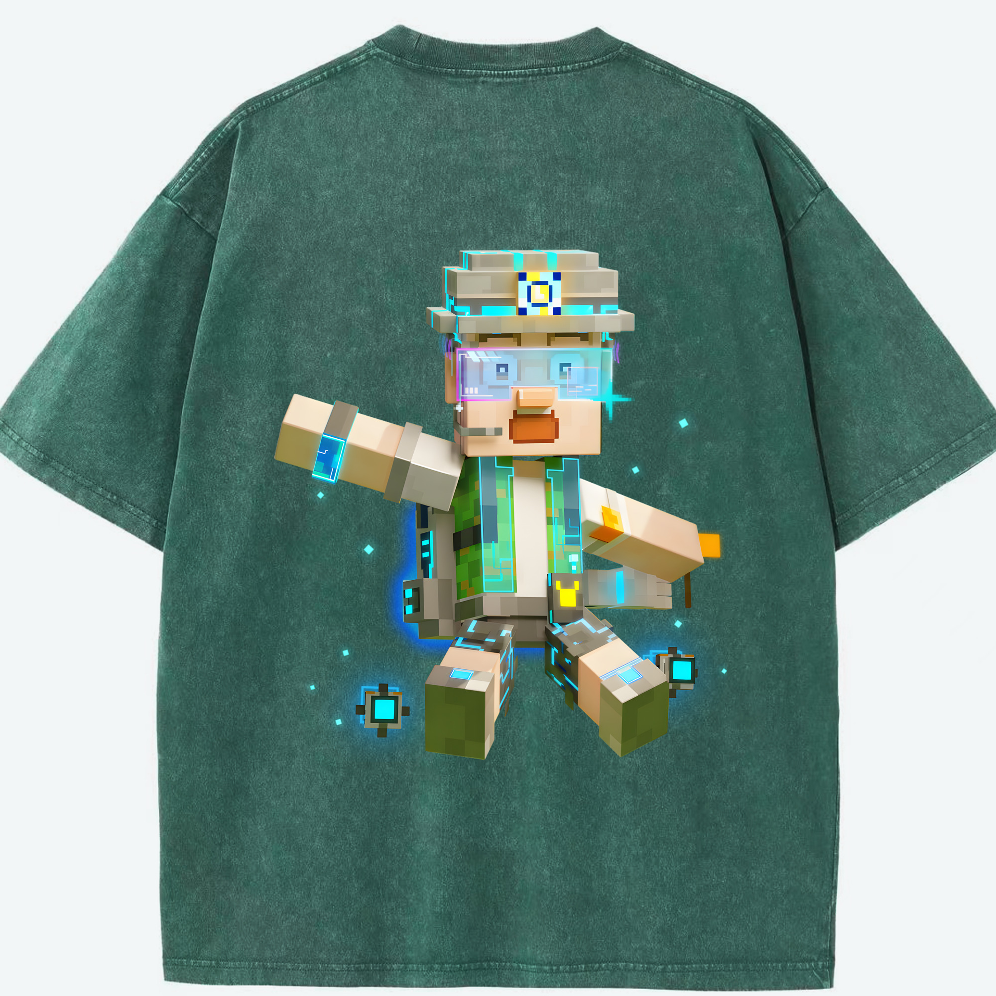 （画像用） マインクラフト ブロックの世界 Minecraft MC Block world 綿100% ヴィンテージ風 半袖Tシャツ（背面プリント）